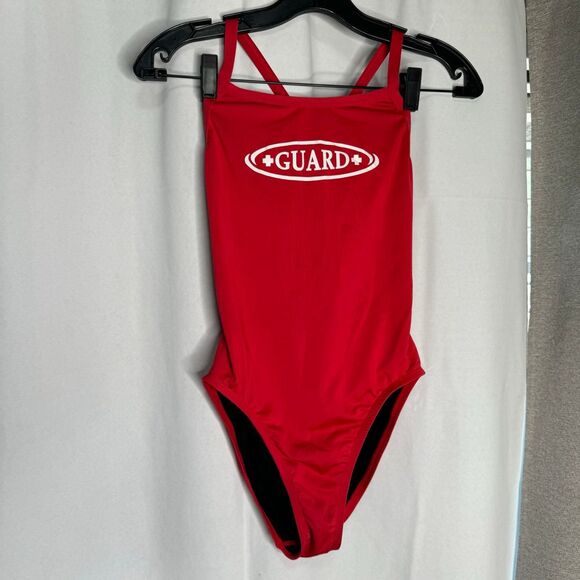 Red lifeguard one piece swimsuit - Picture 1 of 6